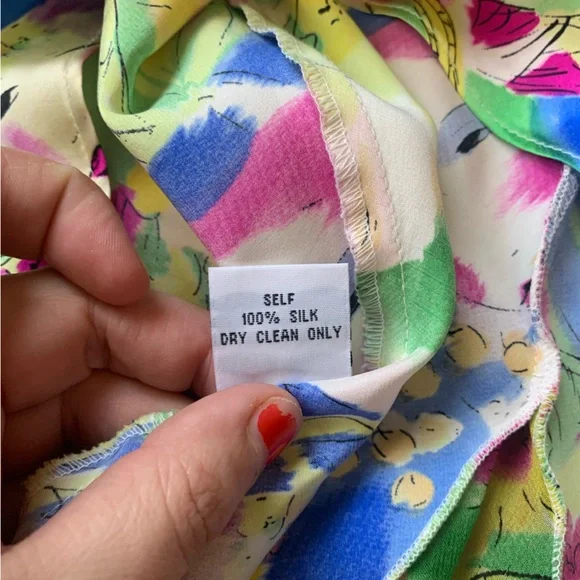 Silk abstract tank top Lapis ruffled detail multi colored size Large - Picture 7 of 8